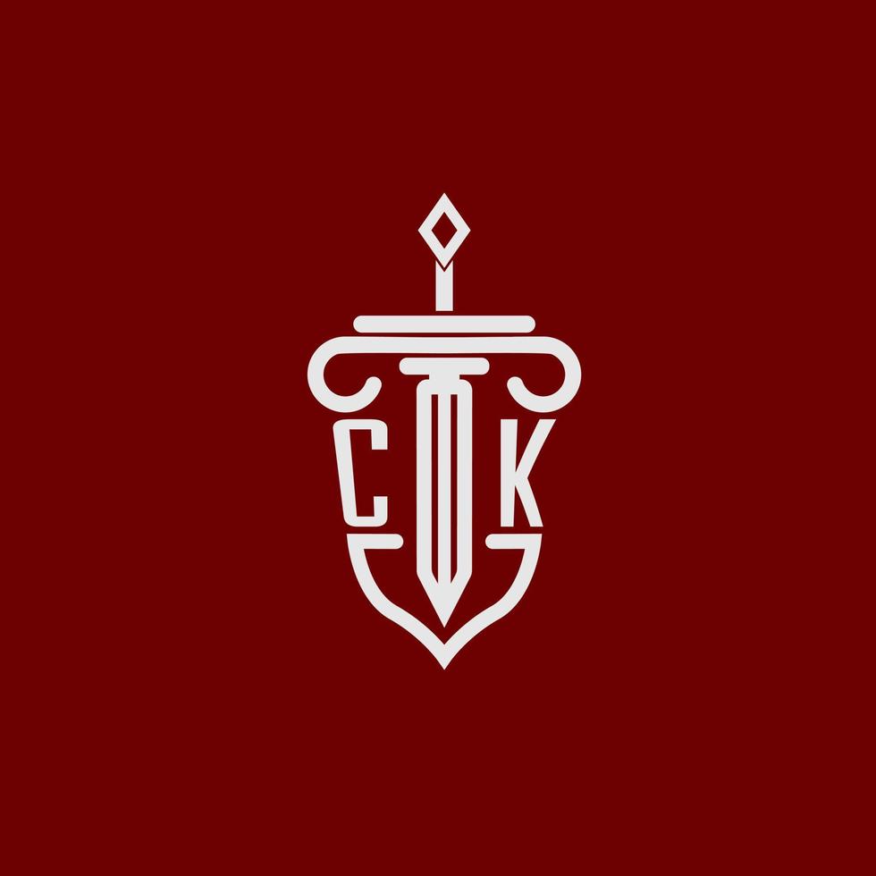 ck inicial logotipo monograma Projeto para legal advogado vetor imagem com espada e escudo