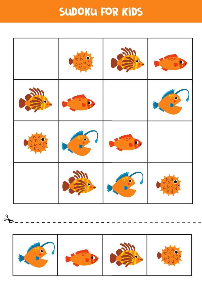 educacional sudoku jogos com fofa mar peixe. vetor