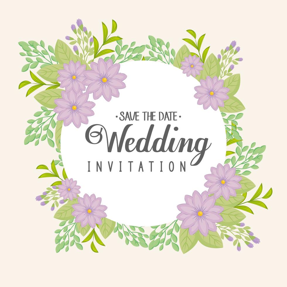 cartão com guirlanda floral para convite de casamento vetor
