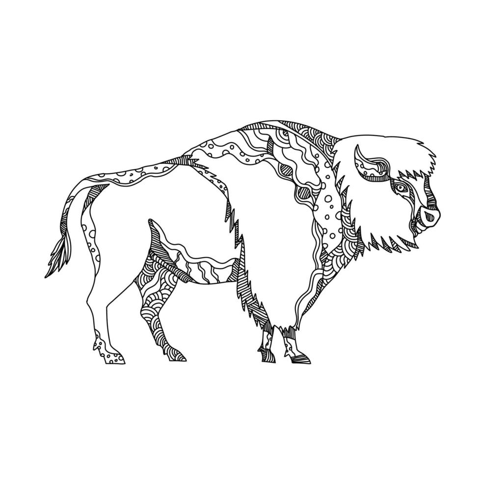 arte doodle do lado do bisão americano vetor