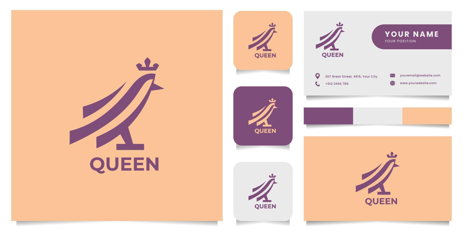 pássaro simples e minimalista usa o logotipo da coroa com modelo de cartão de visita vetor