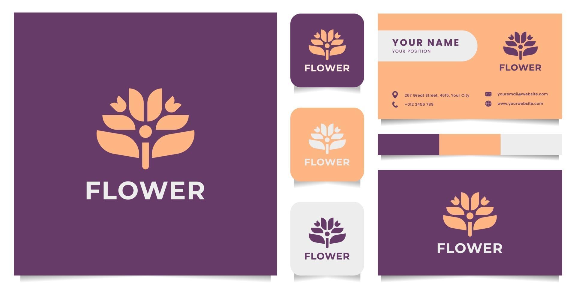 logotipo da flor com modelo de cartão de visita vetor
