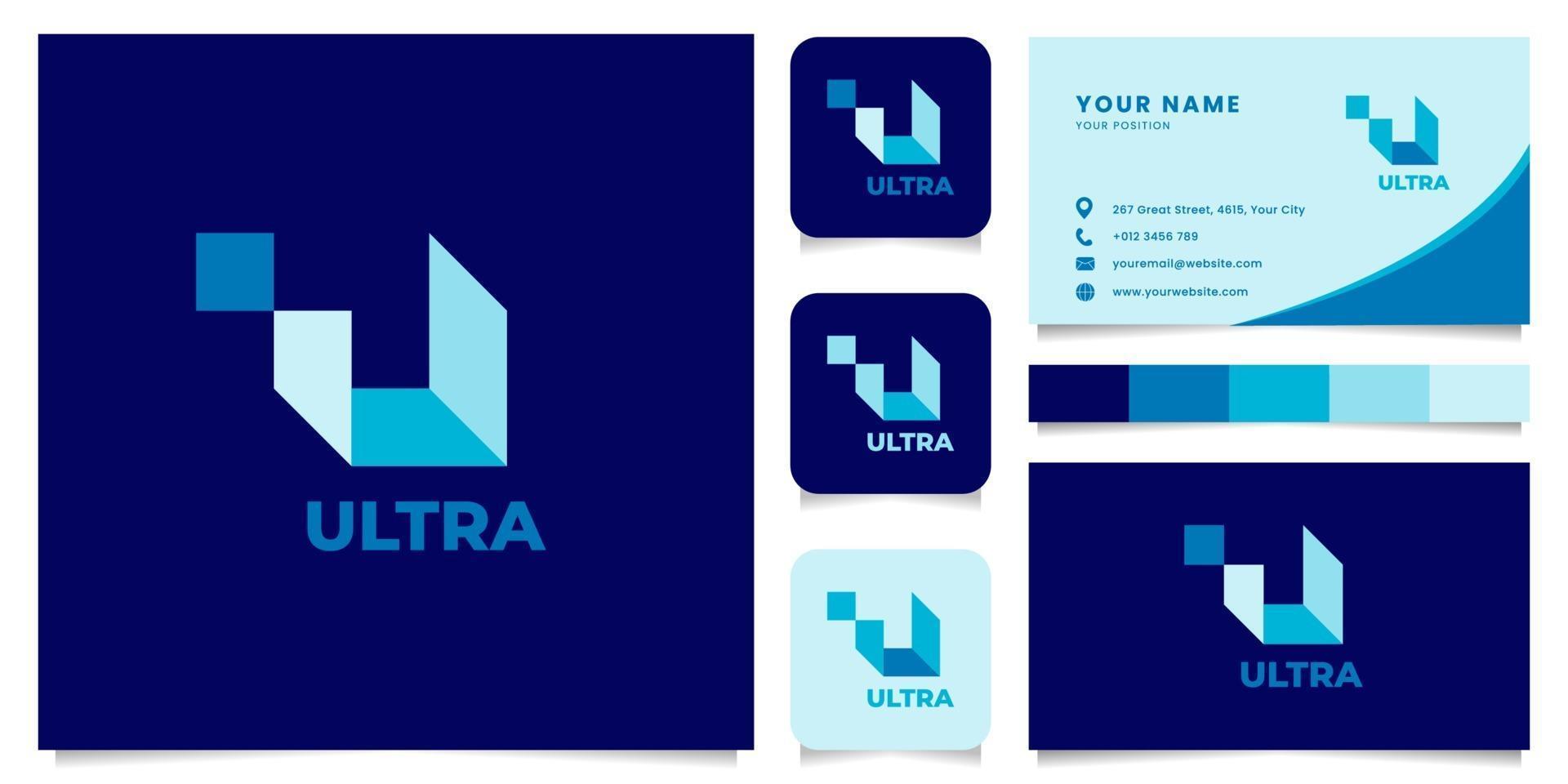 logotipo da letra u azul com modelo de cartão de visita vetor