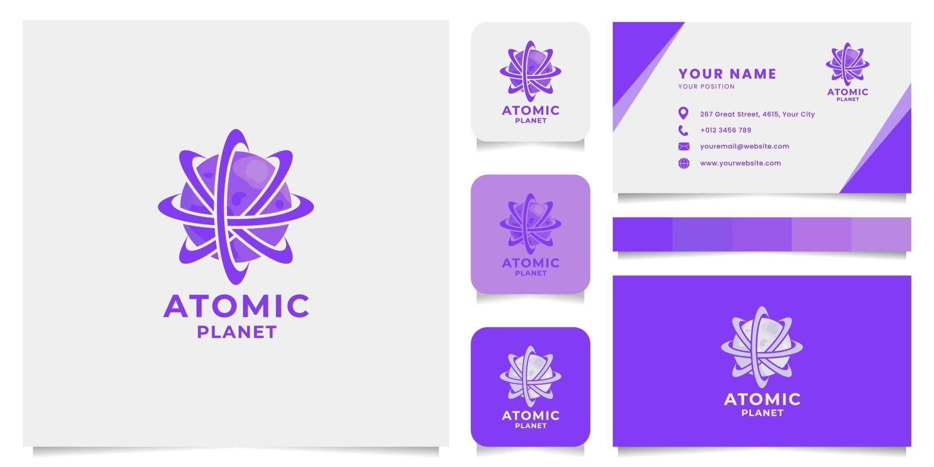 logotipo do planeta atômico com modelo de cartão de visita vetor