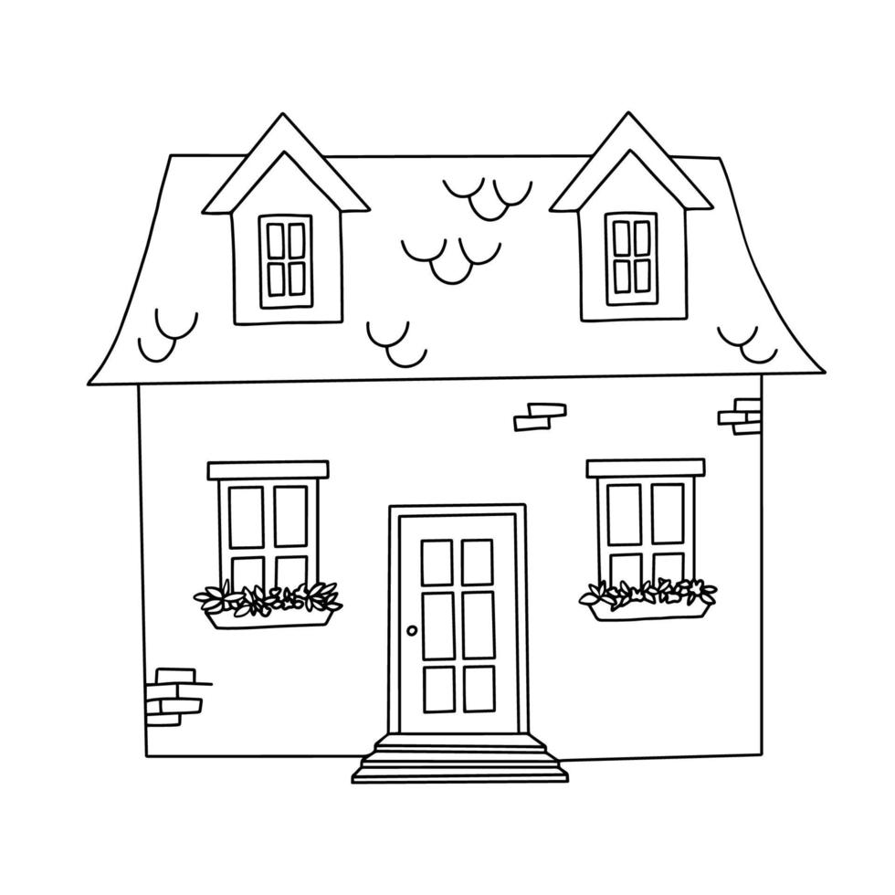 mão desenhado esboço velho e acolhedor pequeno casa. fofa chalé isolado em branco fundo para coloração página vetor