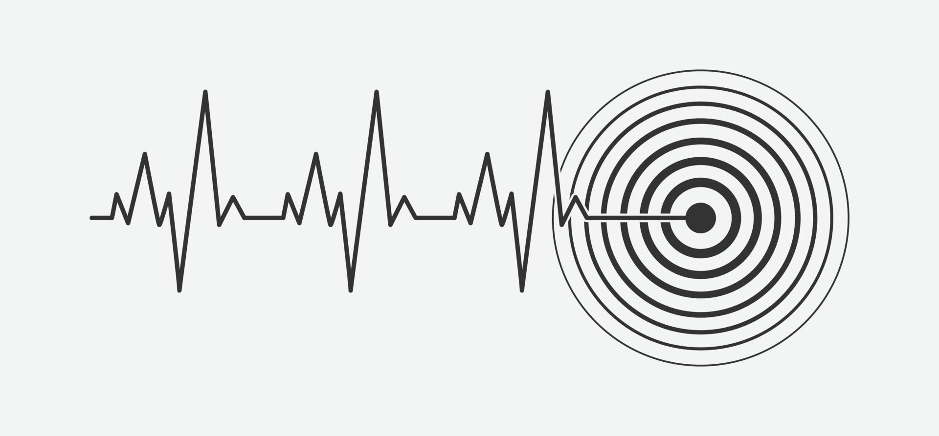 pulsação epicentro localização marca terremoto. tremor de terra ícone dentro plano estilo. alerta símbolo vetor ilustração.