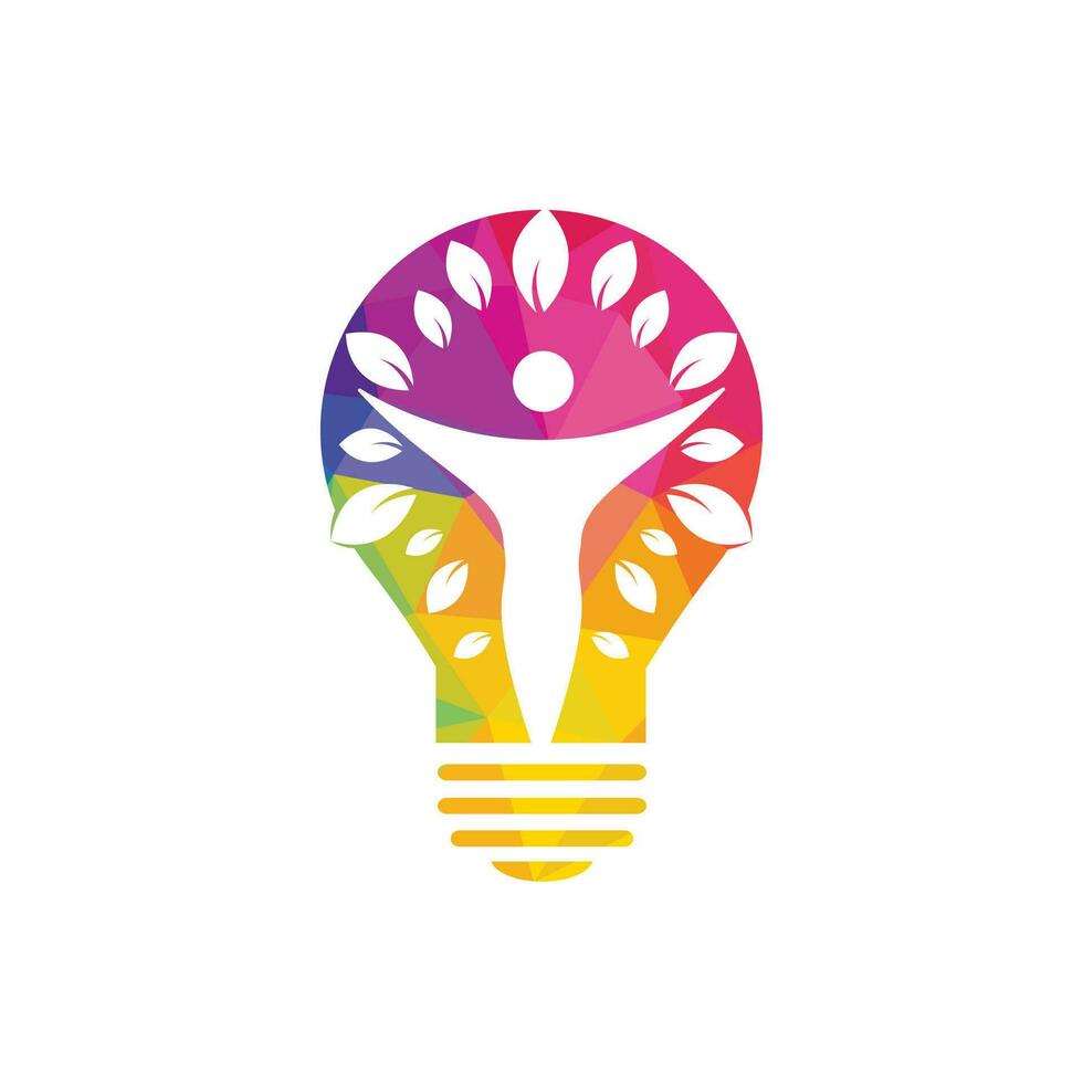 humano personagem com folhas e lâmpada logotipo Projeto. natureza idéia inovação símbolo. vetor