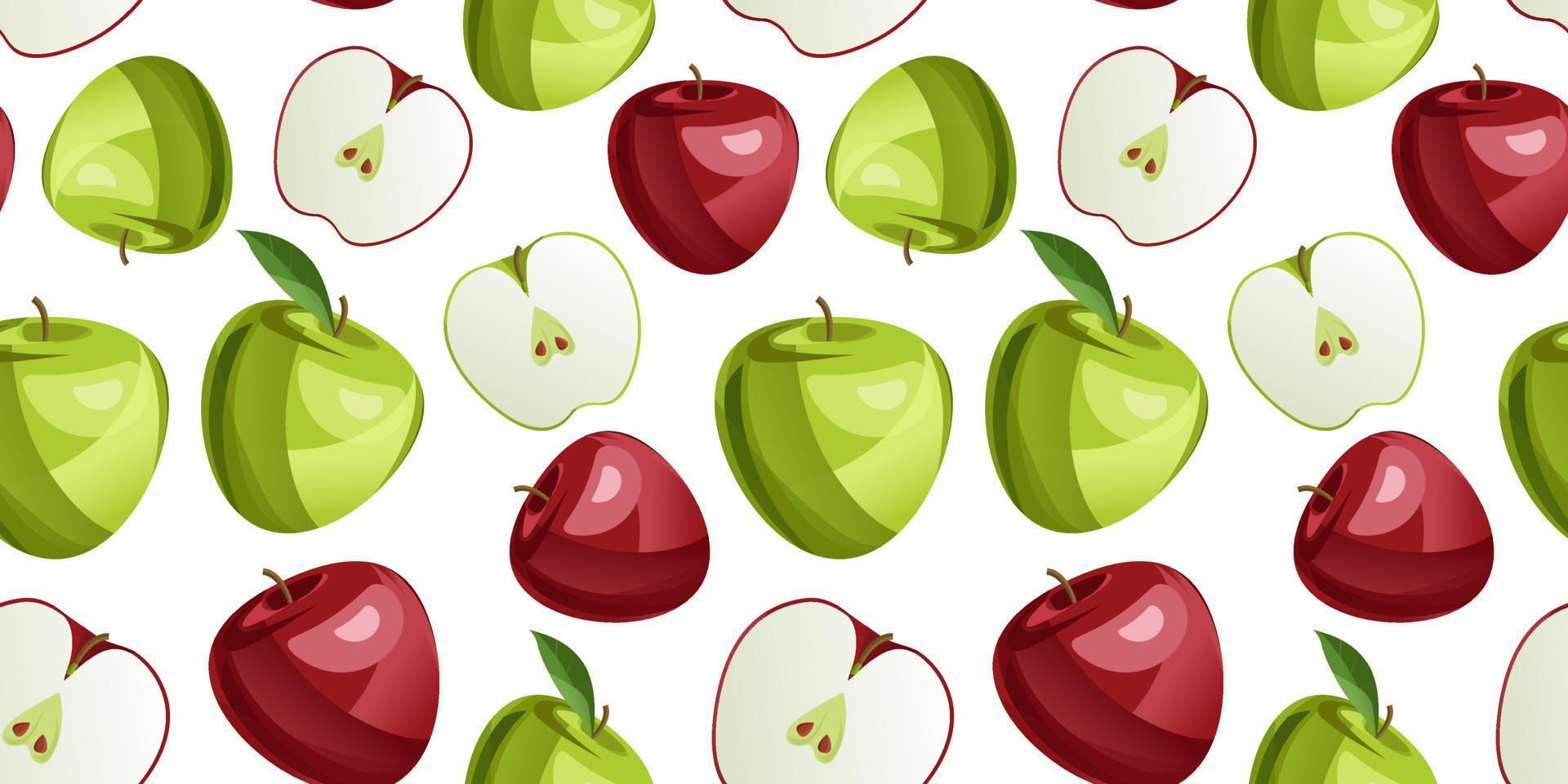 vôo suculento maçãs, desatado padronizar fundo com uma todo e fatiado frutas com folhas. vetor contraste padronizar para tecidos, papeis de parede, e seu criatividade.