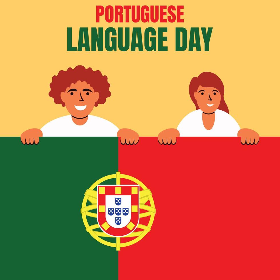 ilustração vetor gráfico do uma casal segurando uma Português bandeira, perfeito para internacional dia, mundo Português língua dia, comemoro, cumprimento cartão, etc.