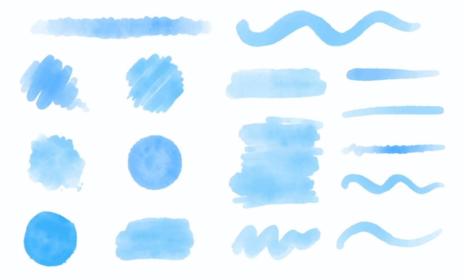 vetor mão desenhado aguarela escovar. conjunto do golpes pintado dentro azul.