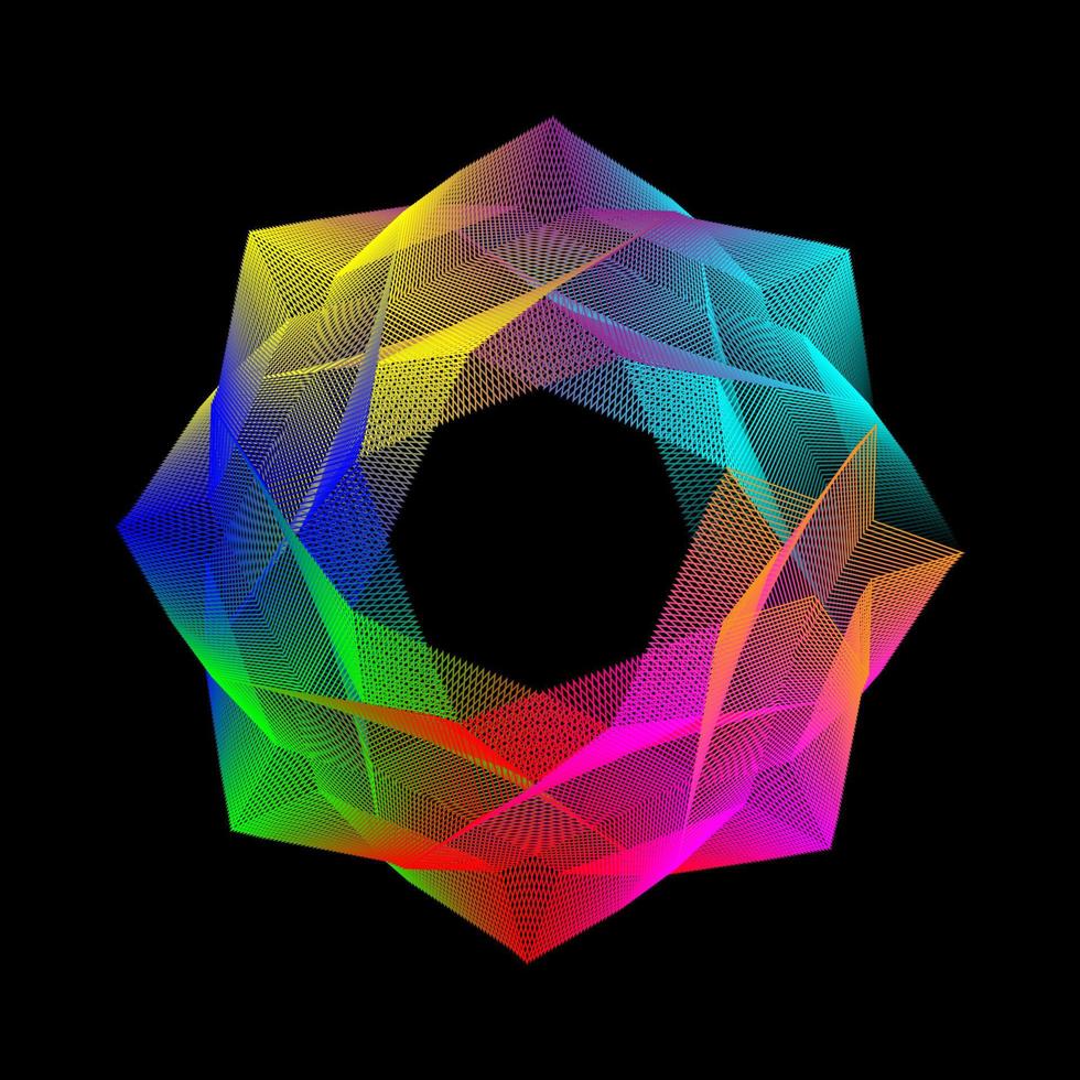 colorida spiro gráfico hexagonal Estrela isolado em uma Preto fundo. hexágono mandala arte. vetor