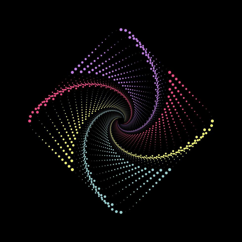 multicolorido pontilhado espiral vórtice acolchoado quadrado vetor modelo. tolet, rosa, amarelo, e ciano redemoinho padronizar pontos.