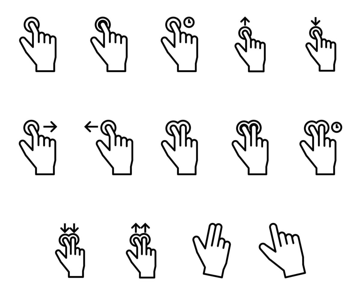 esboço ícones para toque gesto. vetor
