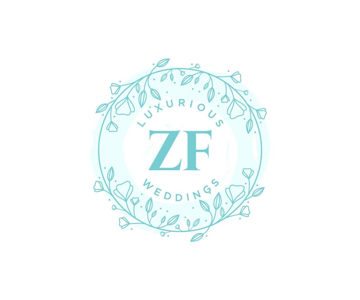 modelo de logotipos de monograma de casamento de letra inicial zf, modelos modernos minimalistas e florais desenhados à mão para cartões de convite, salve a data, identidade elegante. vetor