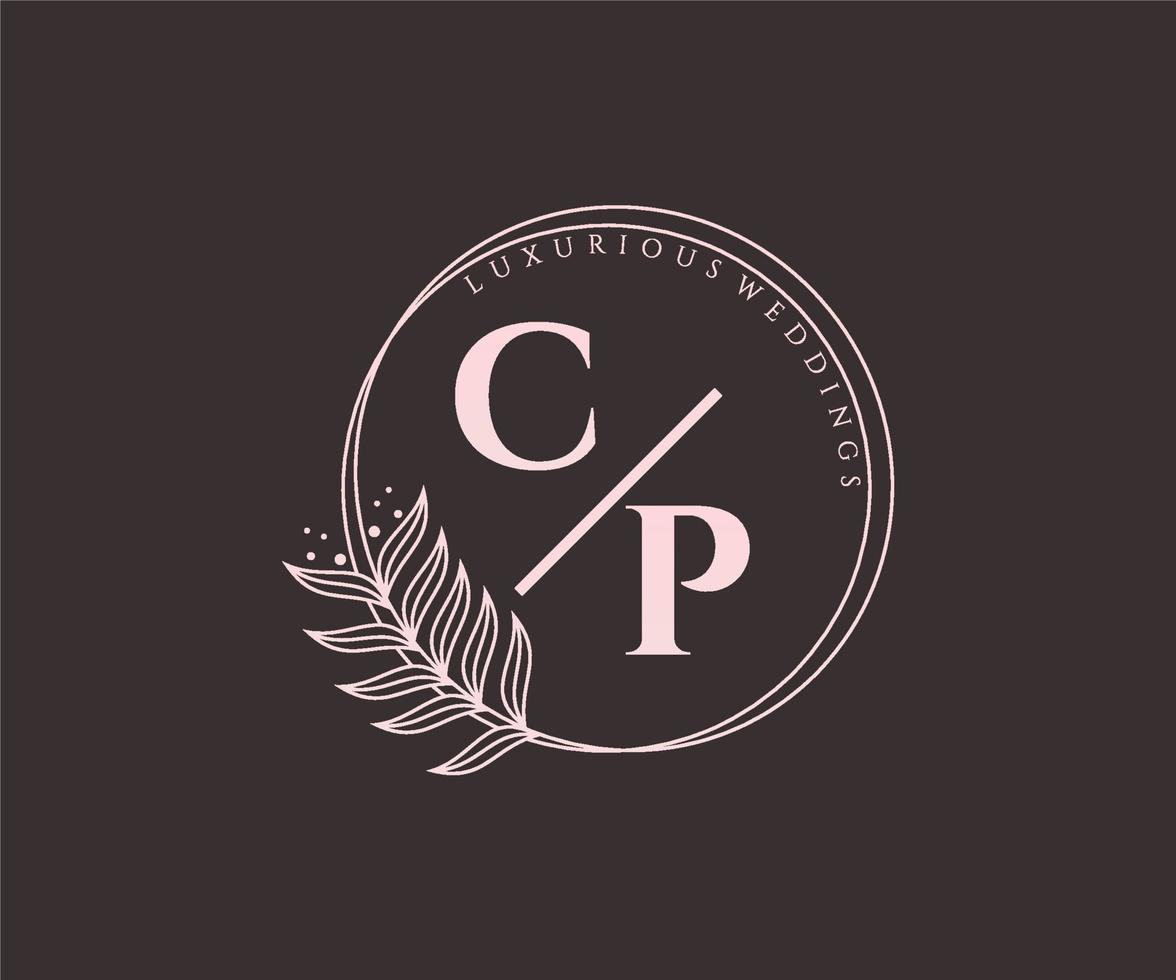 modelo de logotipos de monograma de casamento de carta inicial cp, modelos modernos minimalistas e florais desenhados à mão para cartões de convite, salve a data, identidade elegante. vetor