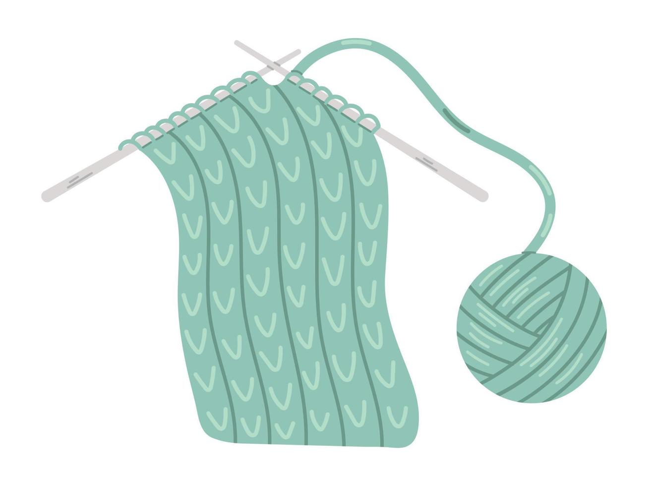 tricô com agulhas e verde bola do fio. vetor ilustração do tricô processo. tricô agulhas. verde tricotado produtos.