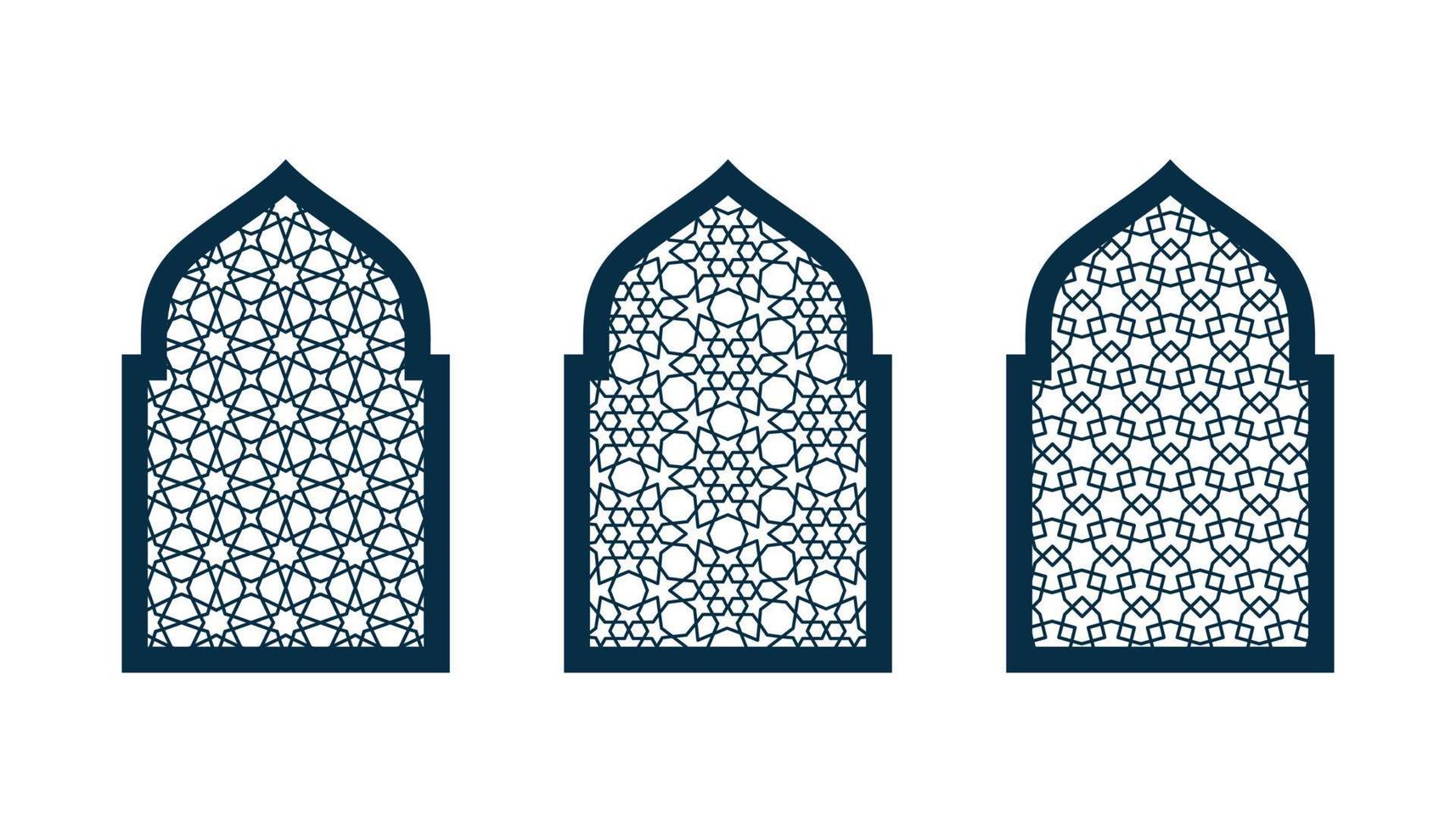conjunto do silhuetas árabe portas ou janelas vetor. cnc padrão, laser corte, vetor modelo