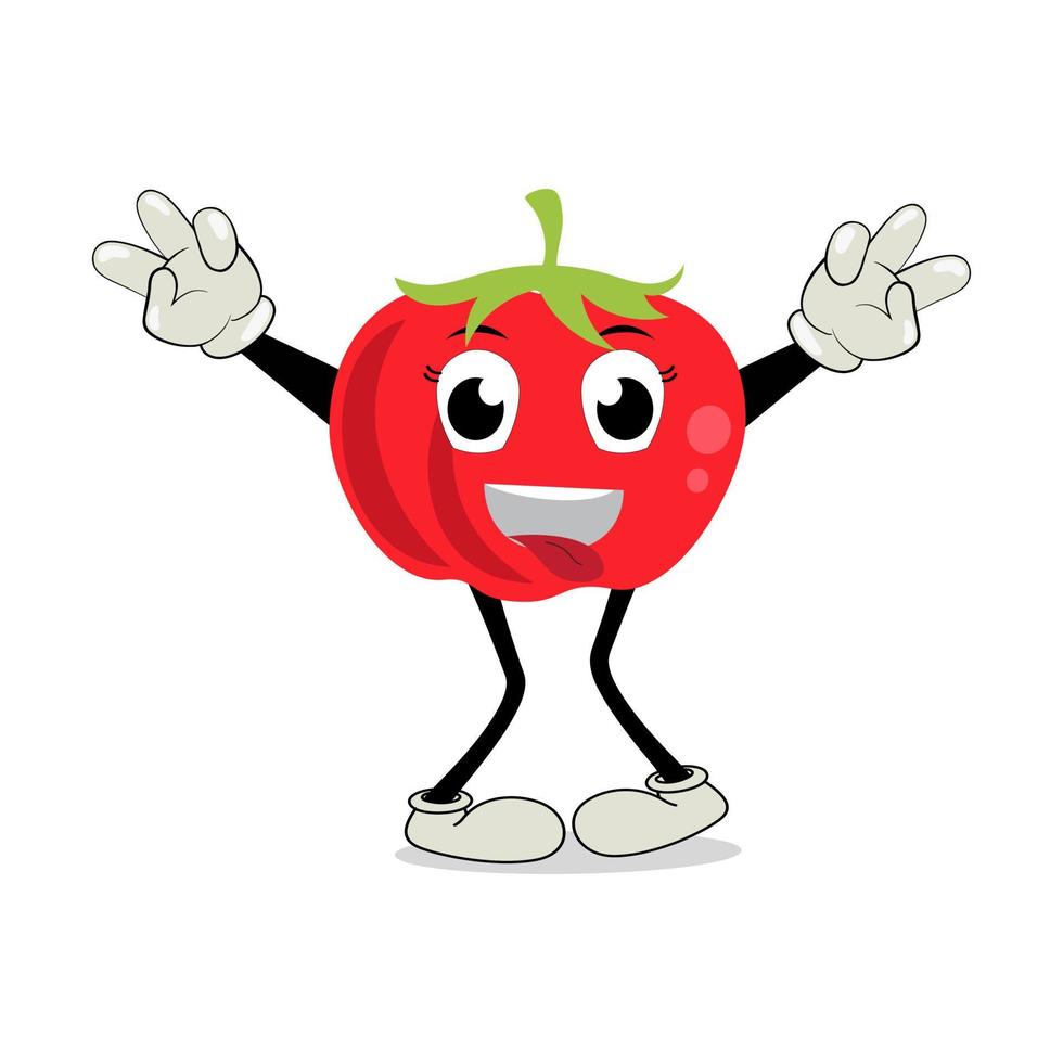 tomate personagem, desenho animado tomate com muitos expressão, mão e perna. desenho animado engraçado personagem com muitos expressões vetor