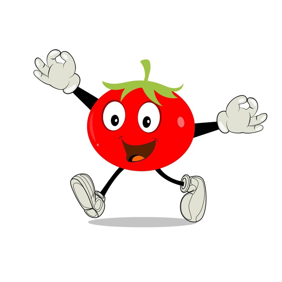 tomate personagem, desenho animado tomate com muitos expressão, mão e perna. desenho animado engraçado personagem com muitos expressões vetor