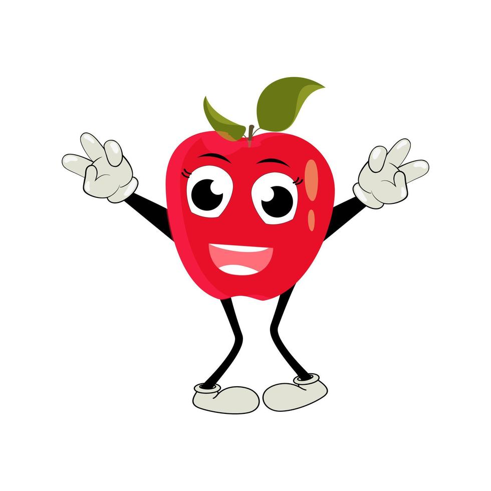maçã desenho animado personagem ilustração do uma feliz maçã personagem. vermelho, amarelo, verde maçã engraçado personagem, conceito do saúde Cuidado para crianças vetor