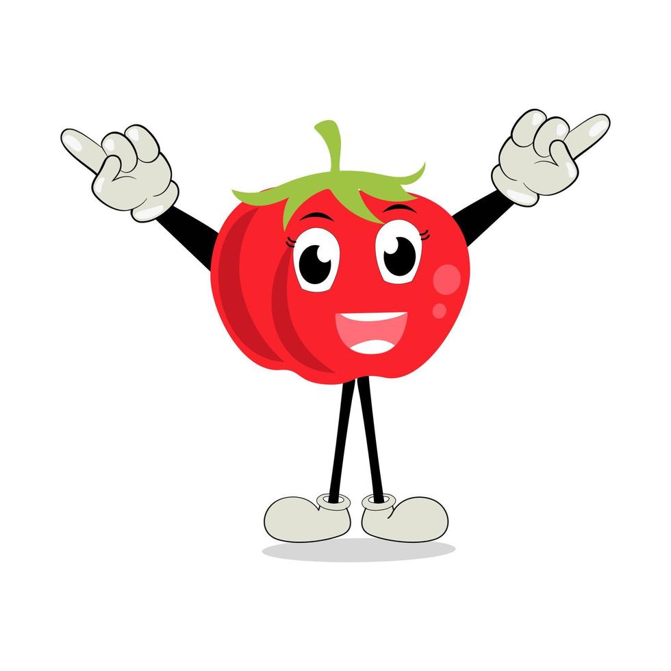 tomate personagem, desenho animado tomate com muitos expressão, mão e perna. desenho animado engraçado personagem com muitos expressões vetor