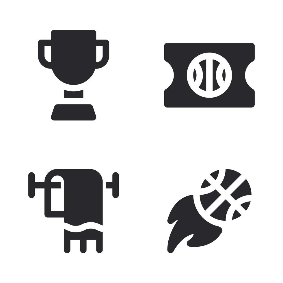 basquetebol ícones definir. troféu, bilhete, toalha, tiro bola. perfeito para local na rede Internet Móvel aplicativo, aplicativo ícones, apresentação, ilustração e qualquer de outros projetos vetor