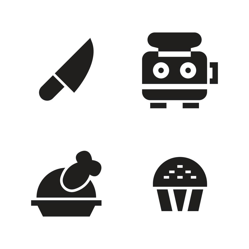 Comida beber ícones definir. faca, torradeira, assado frango, bolo. perfeito para local na rede Internet Móvel aplicativo, aplicativo ícones, apresentação, ilustração e qualquer de outros projetos vetor