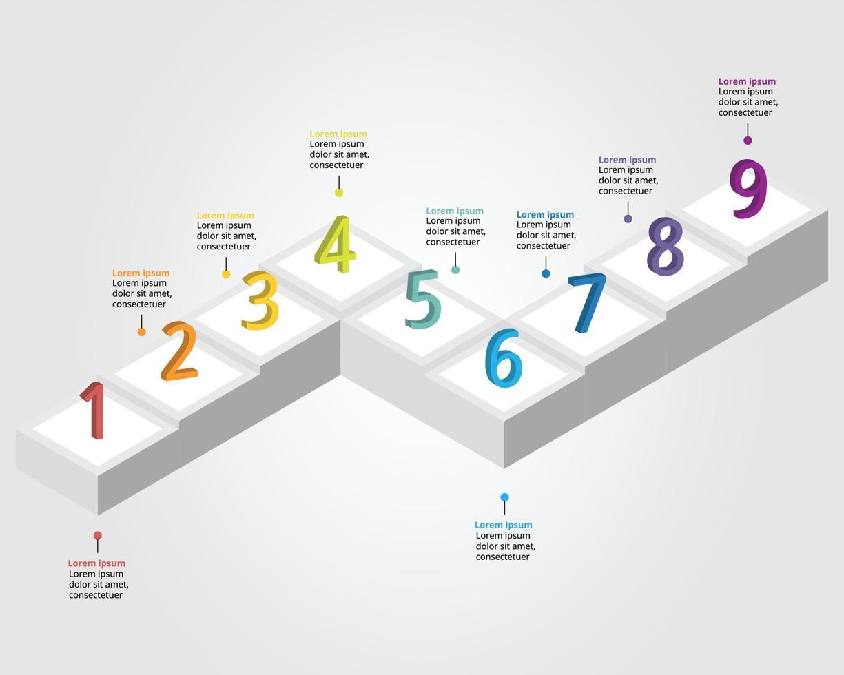 quadrado Linha do tempo gráfico modelo para infográfico para apresentação para 9 elemento vetor