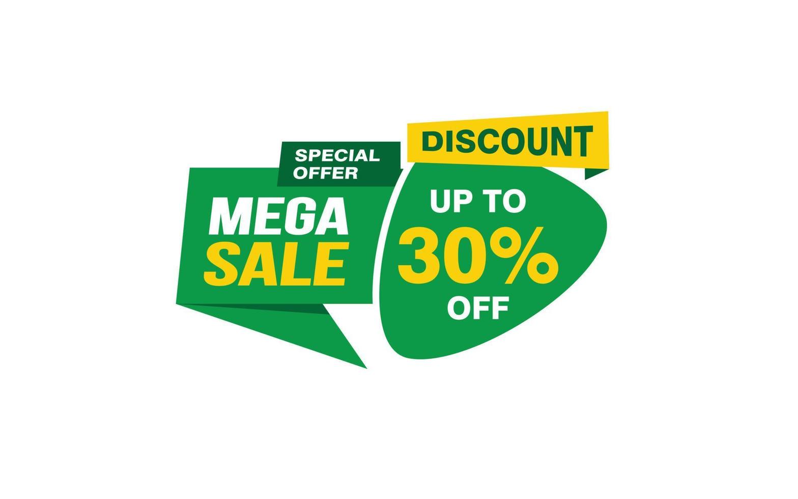 Oferta de mega venda de 30%, liberação, layout de banner de promoção com estilo de adesivo. vetor