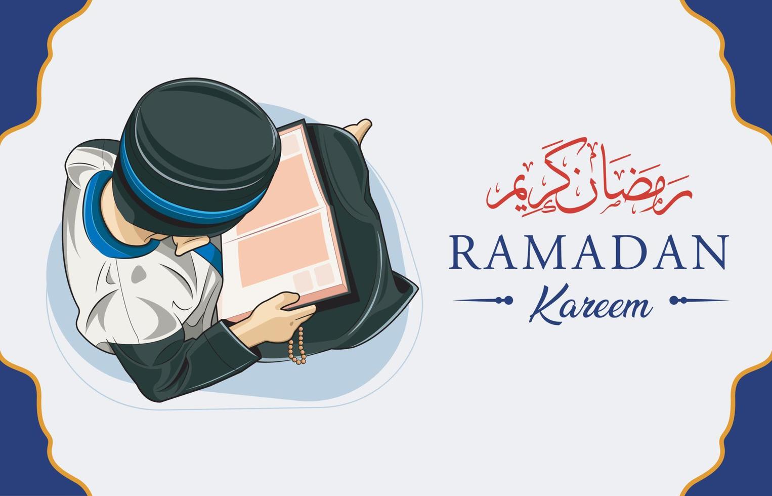 uma Garoto lendo a Alcorão durante mês Ramadã vetor ilustração pró baixar