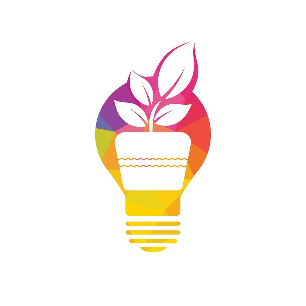 luz lâmpada e plantar dentro uma Panela conceito logotipo Projeto. vetor