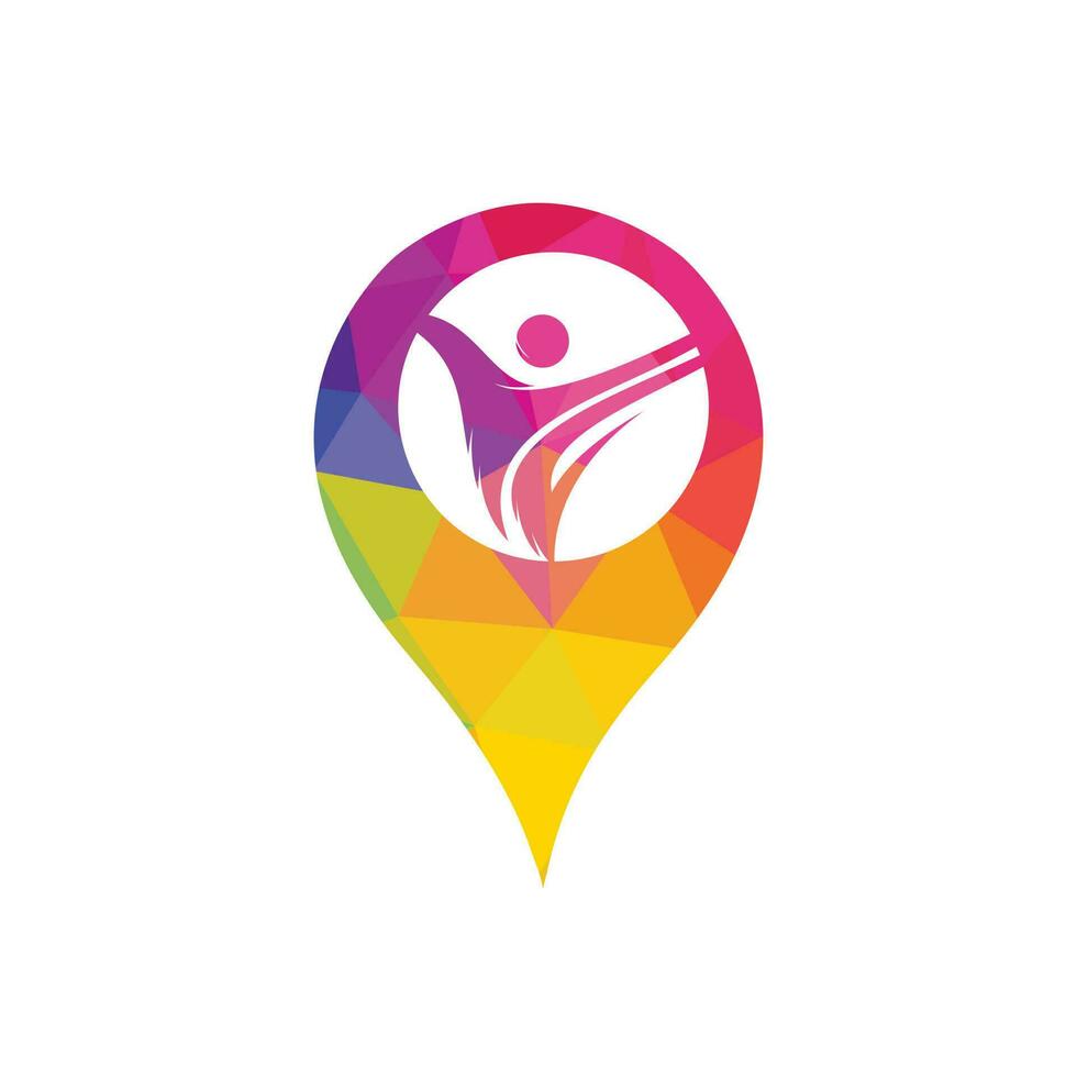 pessoas e design de logotipo de ponteiro de mapa. símbolo ou ícone do localizador de pessoas e gps. modelo exclusivo de design de logotipo humano e pin. vetor