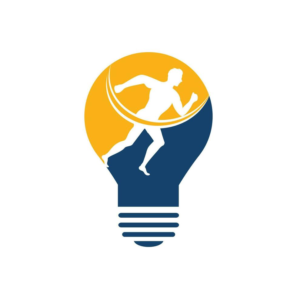 design de logotipo de ícone de execução criativa. lâmpada e design de logotipo de vetor de homem correndo.