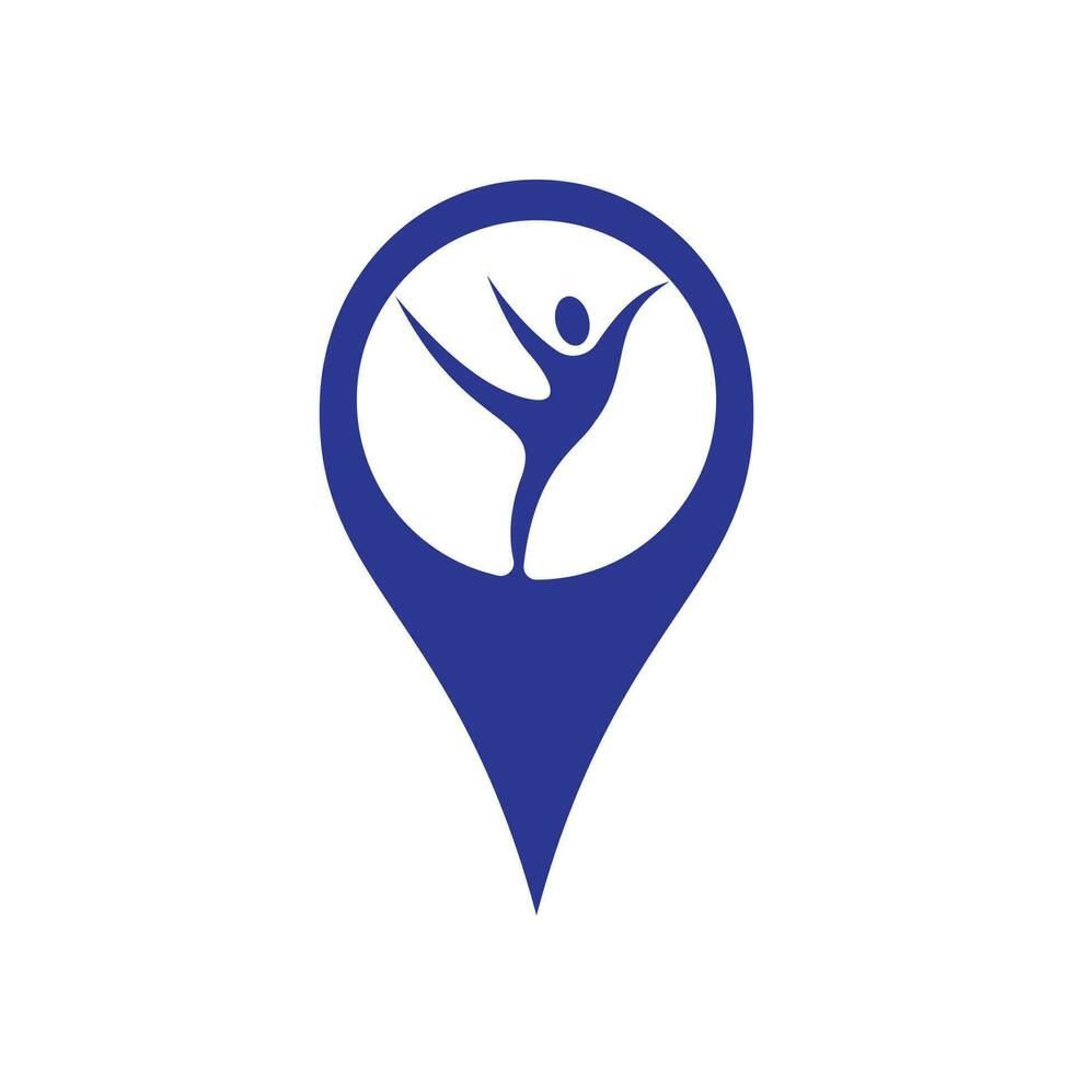 pessoas e design de logotipo de ponteiro de mapa. símbolo ou ícone do localizador de pessoas e gps. modelo exclusivo de design de logotipo humano e pin. vetor