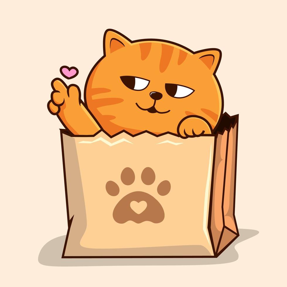 malhado gato dentro compras saco - listrado laranja gato dentro papel saco amoroso mão patas vetor
