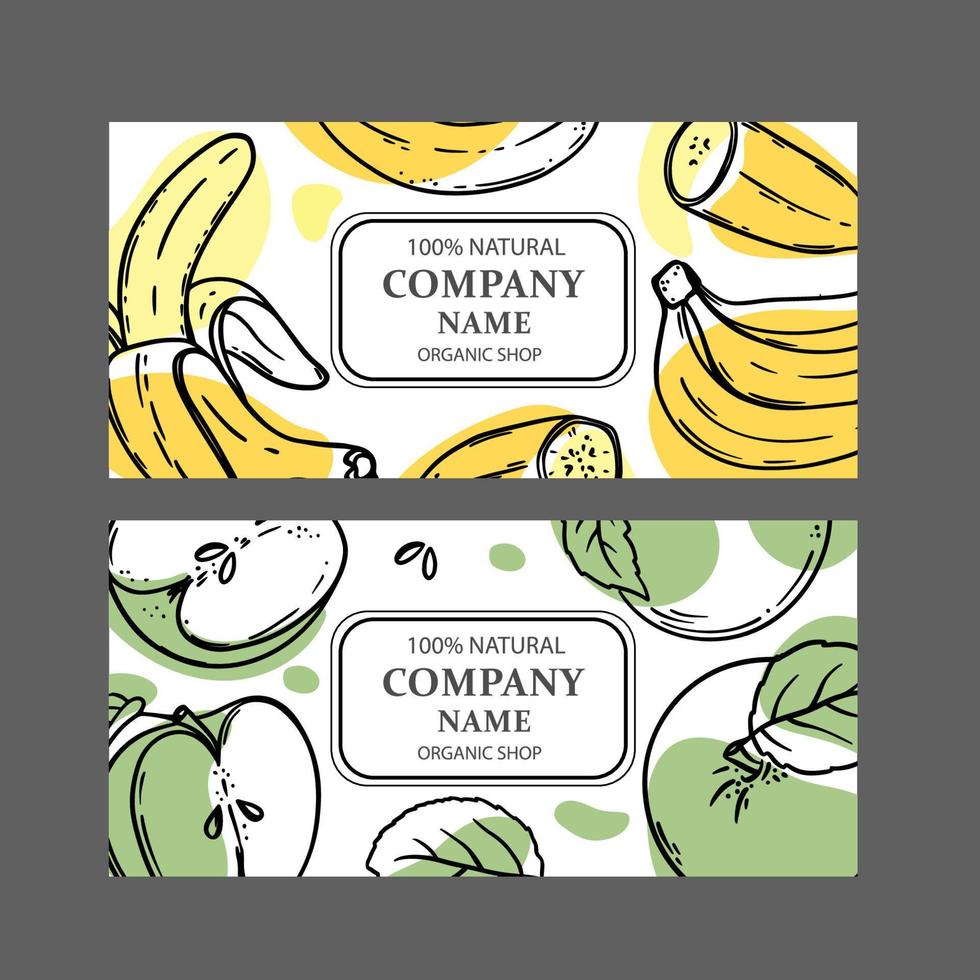 maçã banana etiquetas Projeto esboço vetor ilustração conjunto