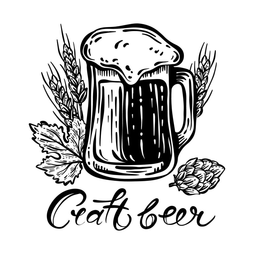 Cerveja caneca lúpulo trigo construir beber texto vetor ilustração conjunto