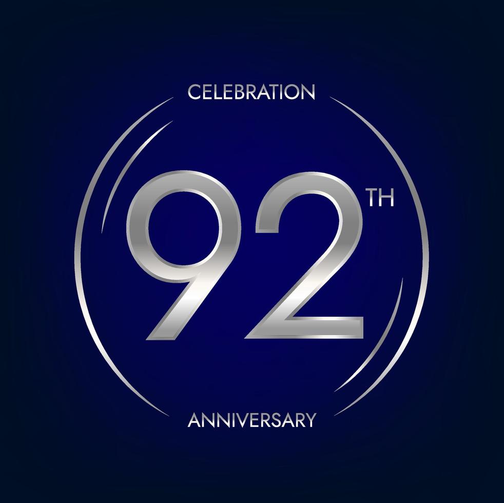 92º aniversário. noventa e dois anos aniversário celebração bandeira dentro prata cor. circular logotipo com elegante número Projeto. vetor