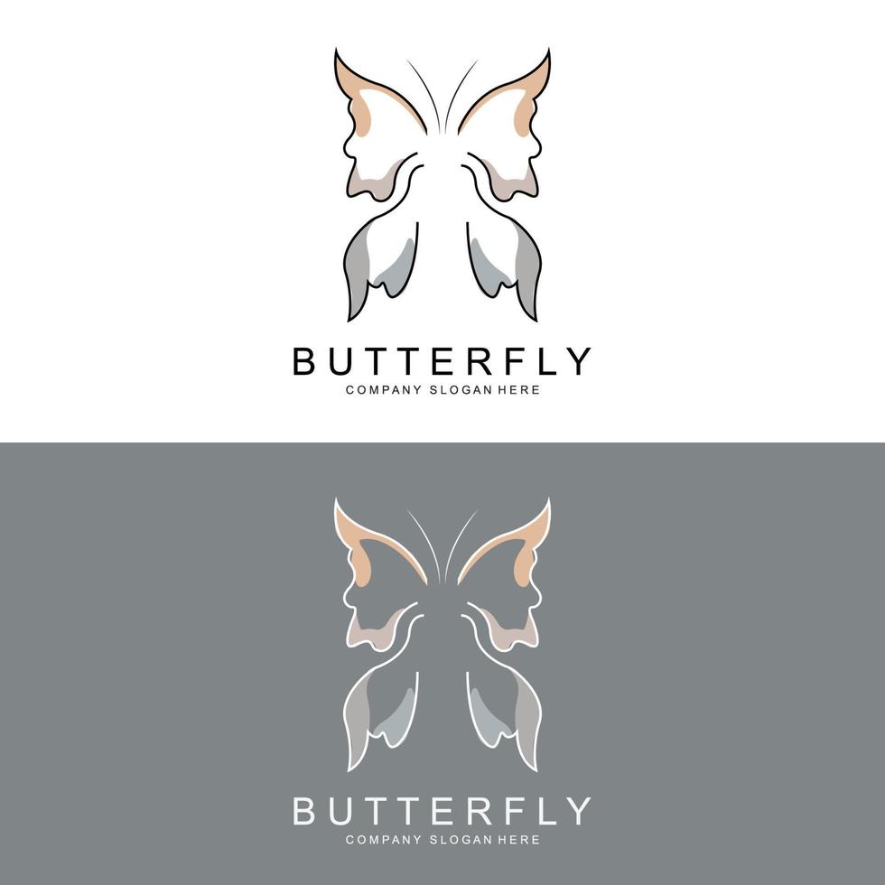 design de logotipo de borboleta, lindo animal voador, ilustração de ícone de marca da empresa, serigrafia, salão vetor