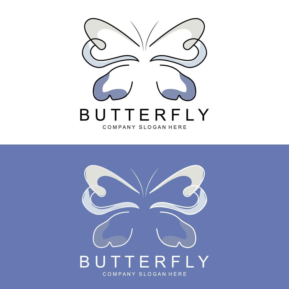 design de logotipo de borboleta, lindo animal voador, ilustração de ícone de marca da empresa, serigrafia, salão vetor