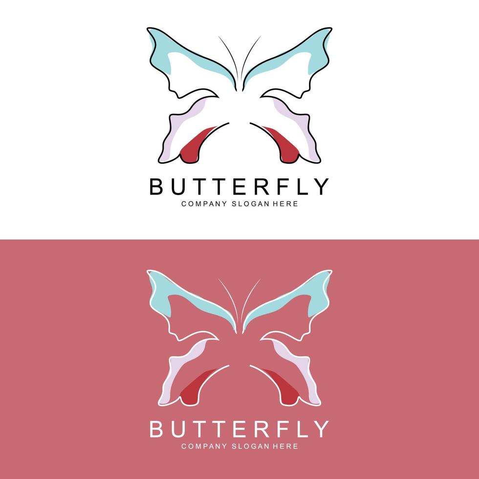 design de logotipo de borboleta, lindo animal voador, ilustração de ícone de marca da empresa, serigrafia, salão vetor