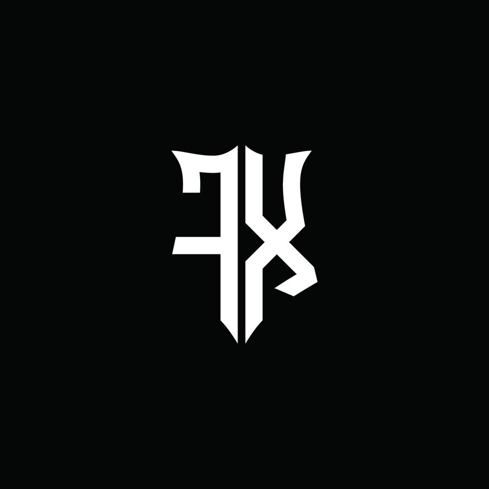 Fita do logotipo da letra do monograma fx com estilo de escudo isolado no fundo preto vetor