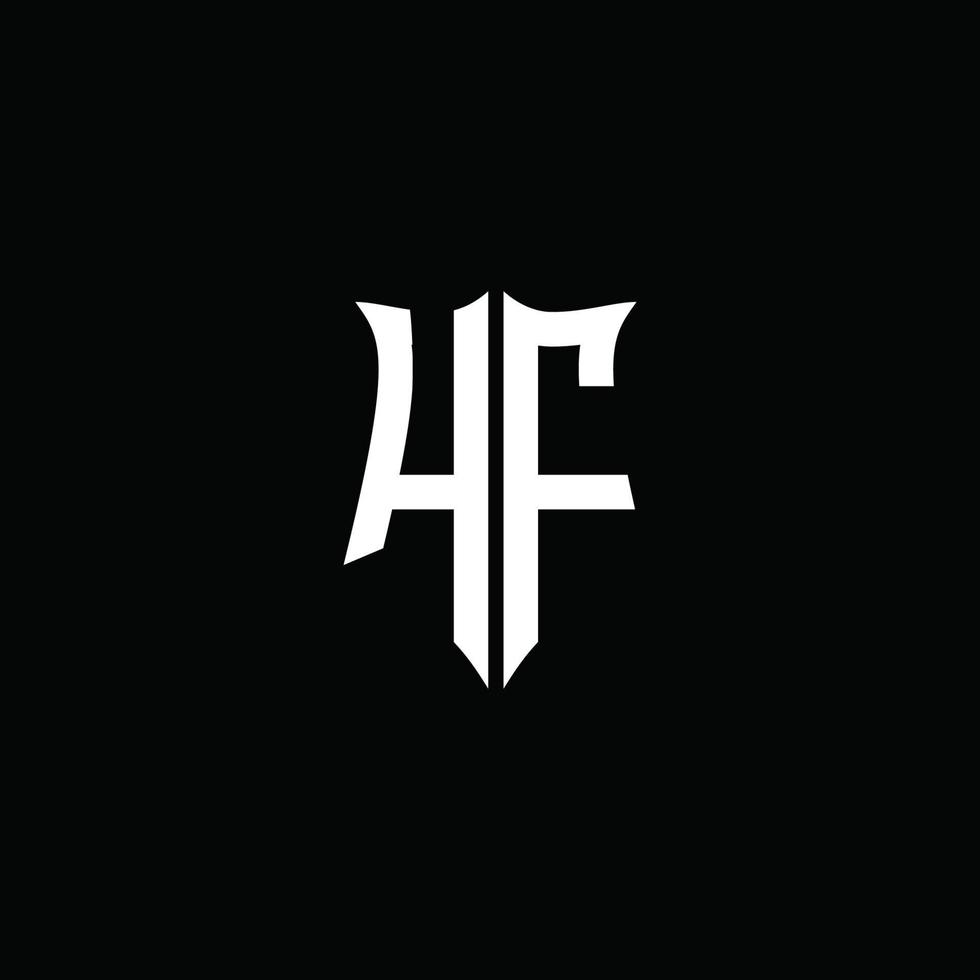 Fita do logotipo da letra do monograma hf com estilo de escudo isolado no fundo preto vetor
