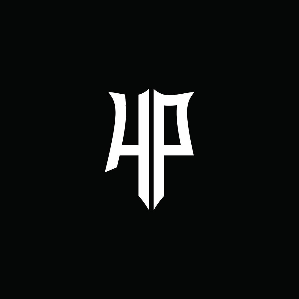 Fita de logotipo de carta de monograma hp com estilo de escudo isolado em fundo preto vetor