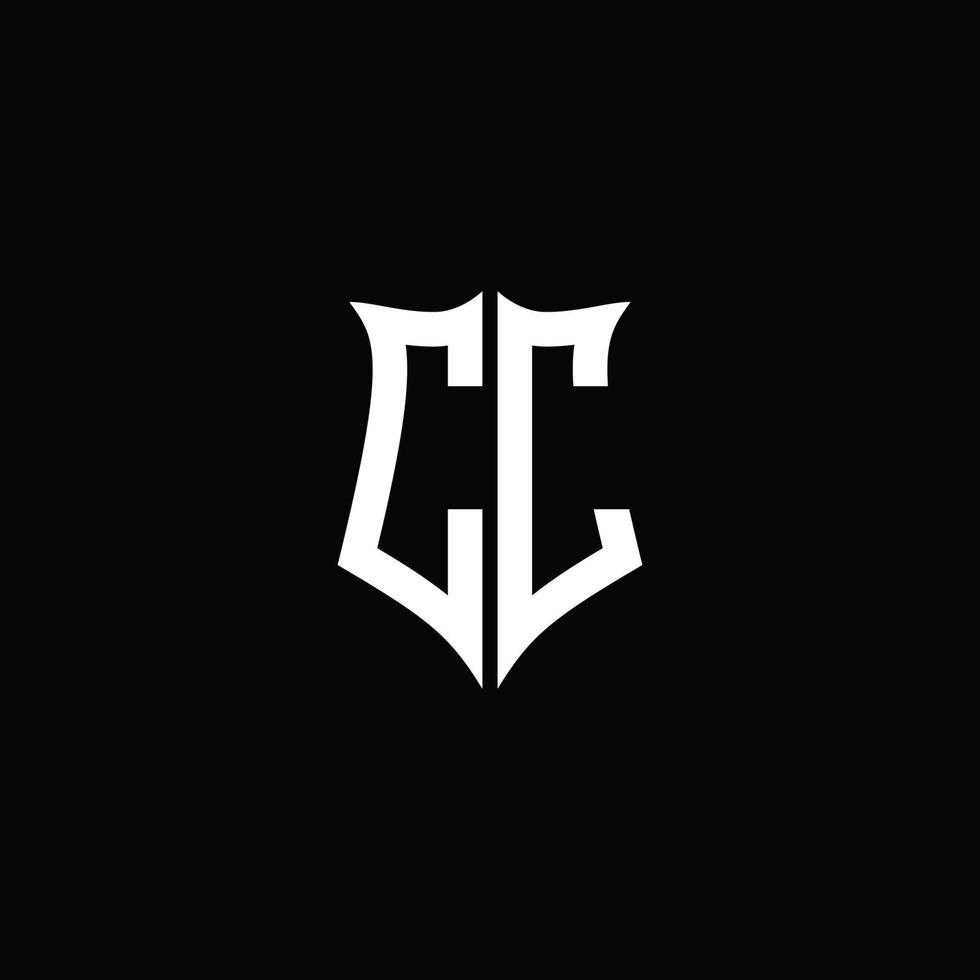 Fita do logotipo da letra do monograma cc com estilo de escudo isolado no fundo preto vetor