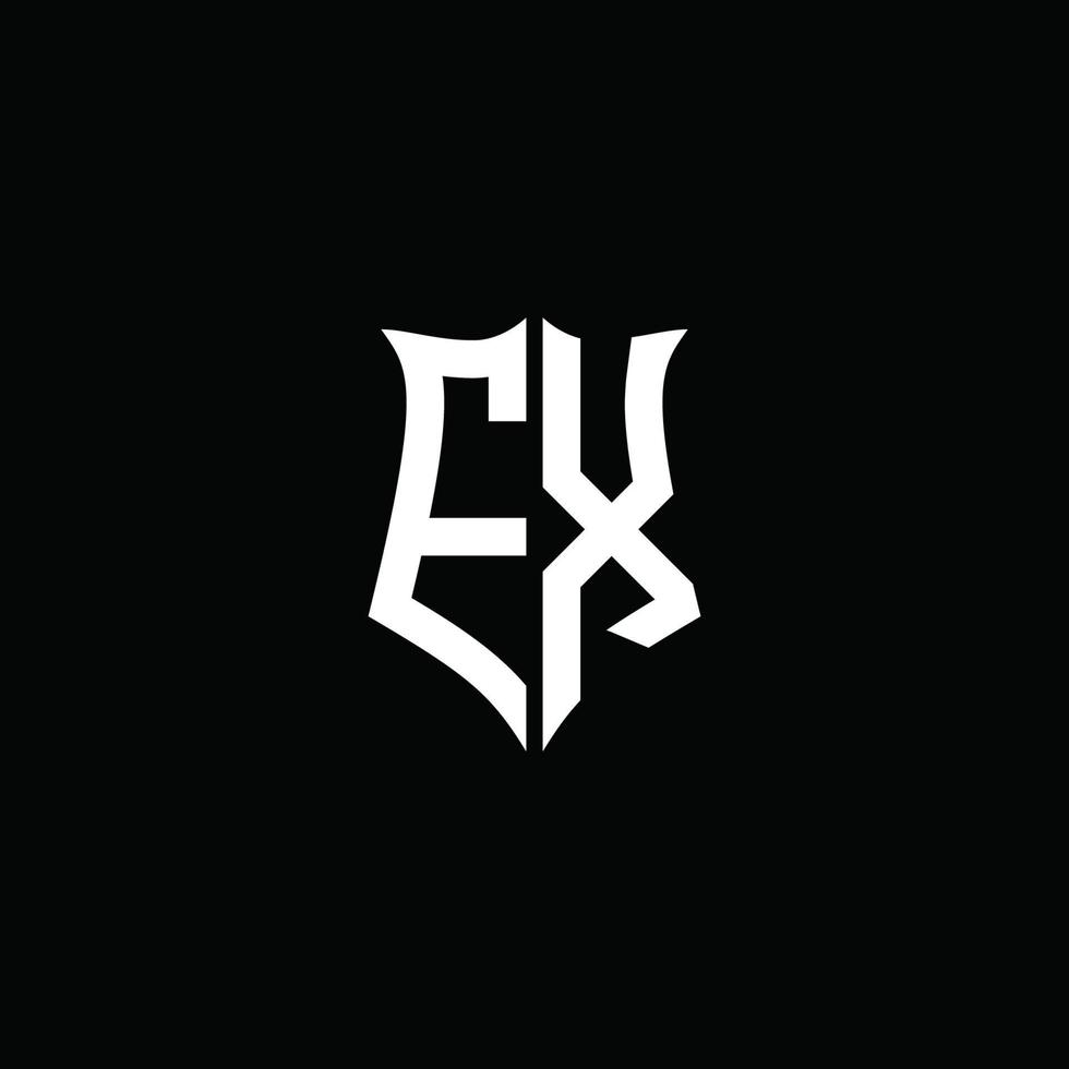 Fita de logotipo de carta de monograma ex com estilo de escudo isolado em fundo preto vetor