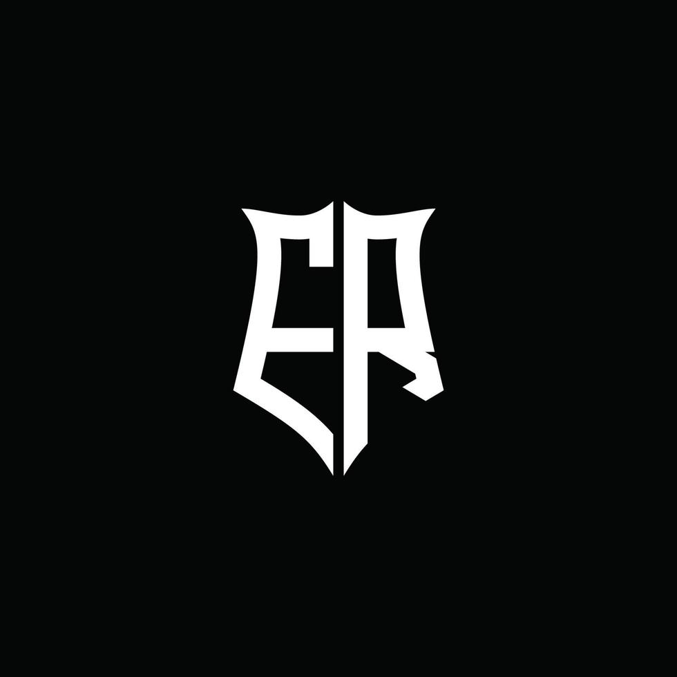 fita do logotipo da letra do monograma er com estilo de escudo isolado no fundo preto vetor
