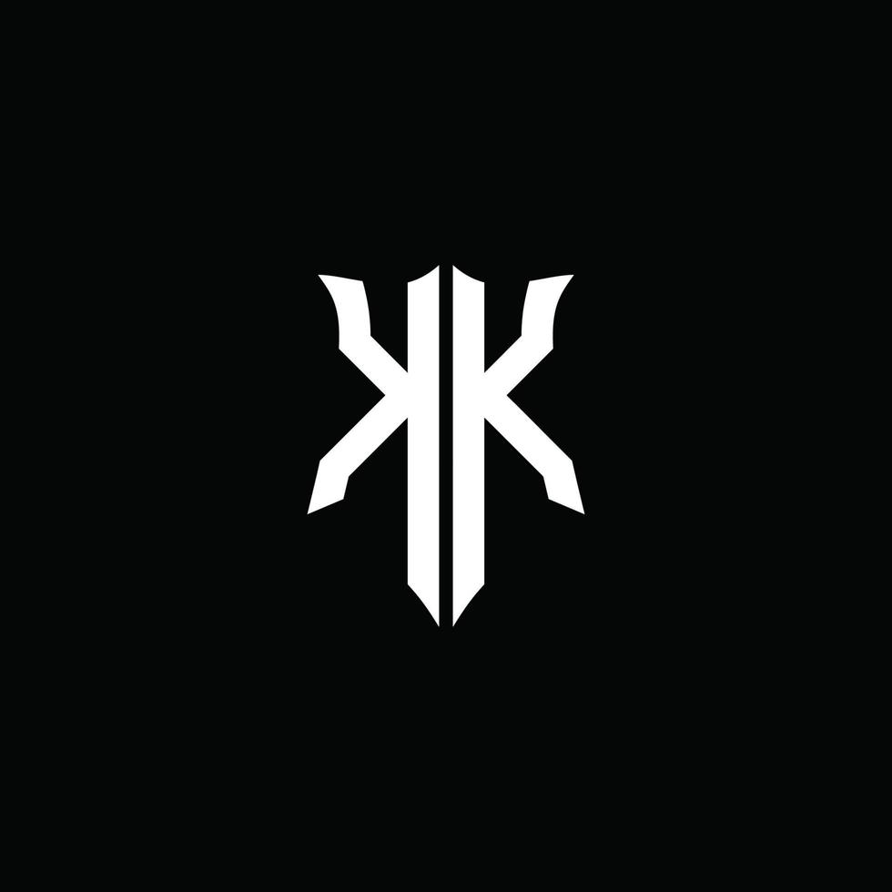 Fita de logotipo de carta de monograma kk com estilo de escudo isolado em fundo preto vetor