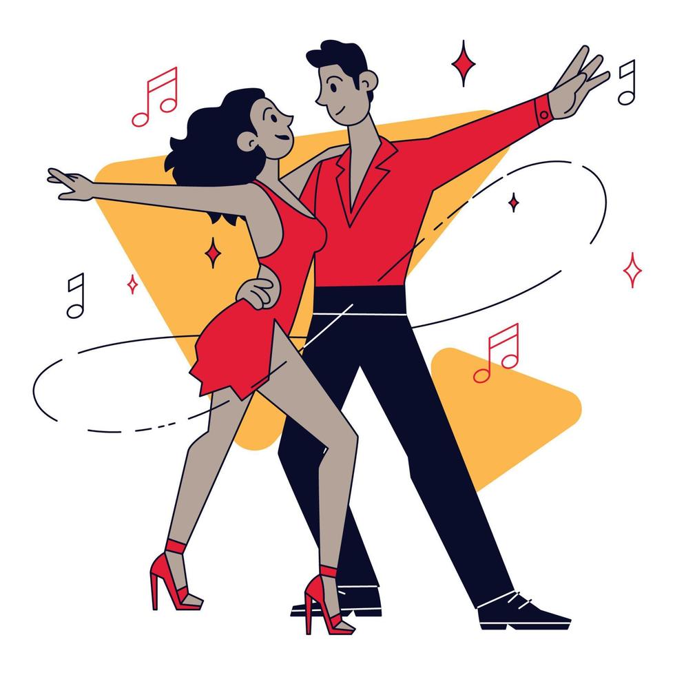 isolado fofa casal dançarino personagens dançando para salsa música conceito vetor