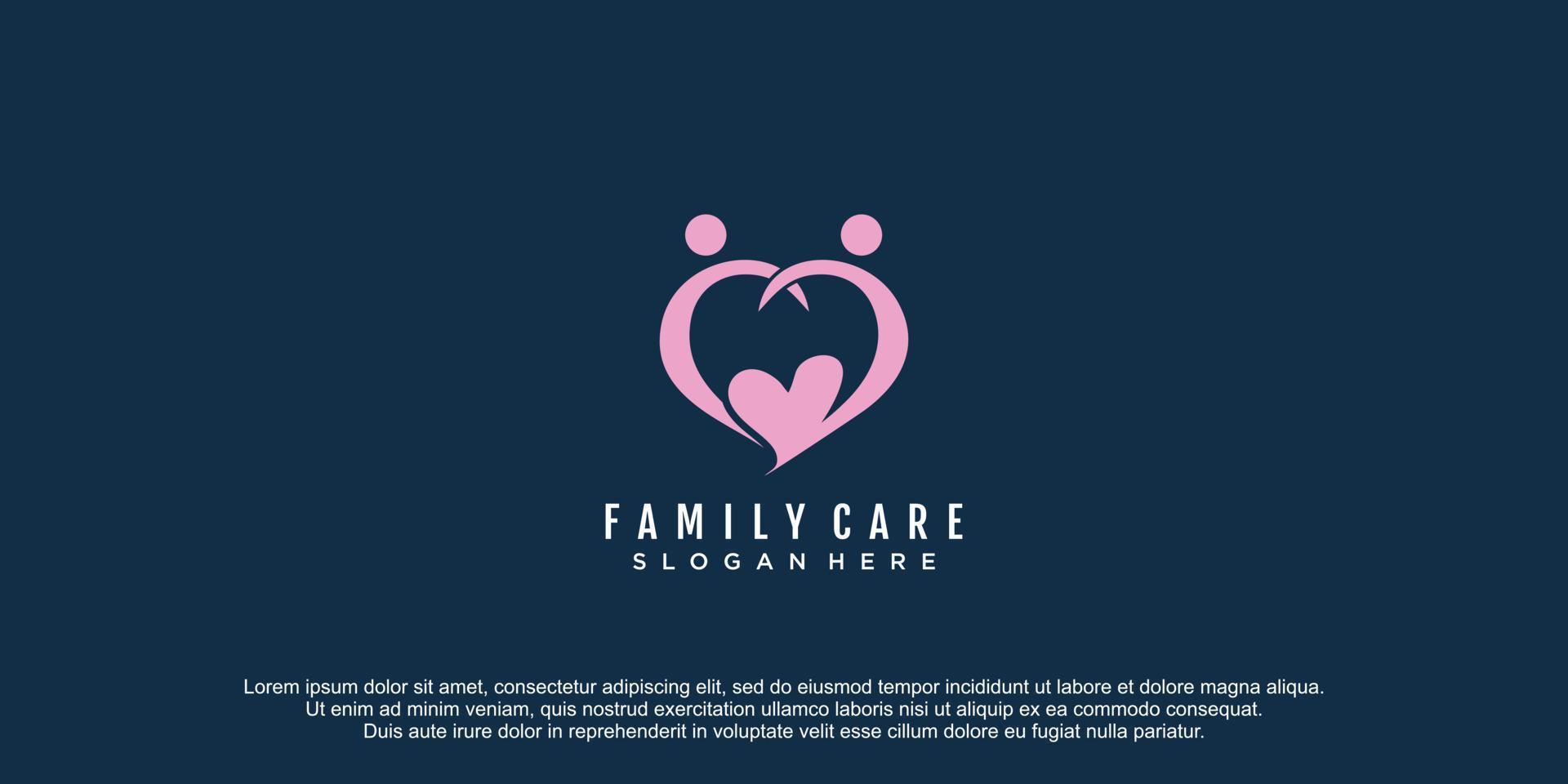 família Cuidado logotipo com amor conceito Projeto ícone vetor ilustração